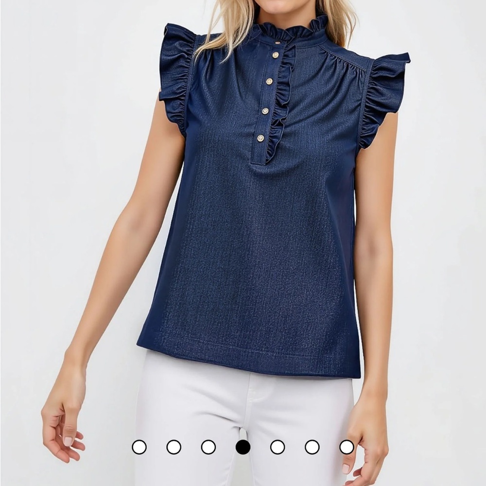 New York & Company Navy Ruffle Blouse